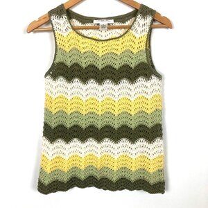 Vtg Judith Hart Knit Tank Sz Petite Small Chevron Lace Cotton Yellow Green White